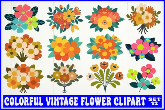 Download Colorful Vintage Flower Clipart Set - Vintage Collection