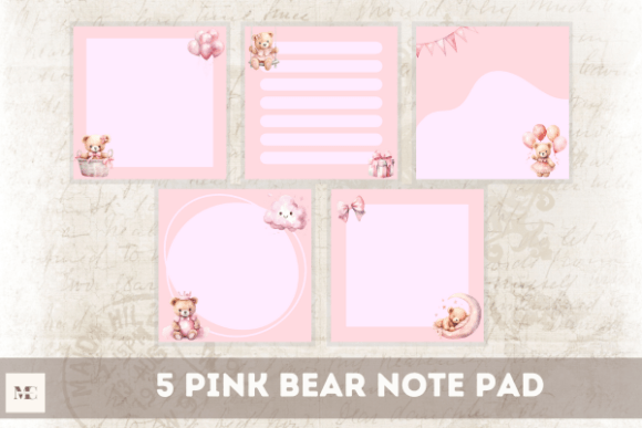 Download 5 Pink Bear Note Pad Stationery - Stationery Collection