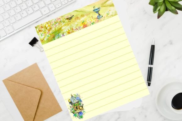 Download Yellow Garden and Birds Stationery - Stationery Collection