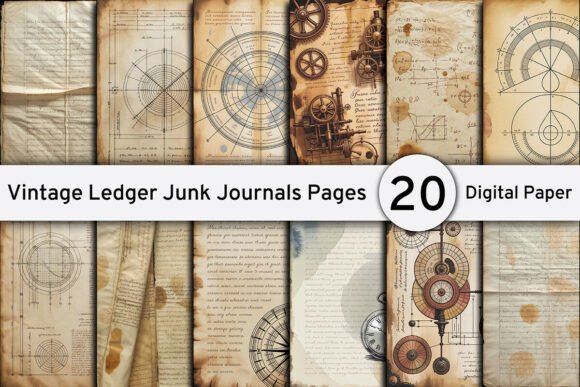 Download Vintage Ledger Junk Journals Pages - Vintage Collection