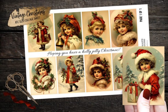 Download Vintage Christmas Girl ATC Collage Sheet - Vintage Collection